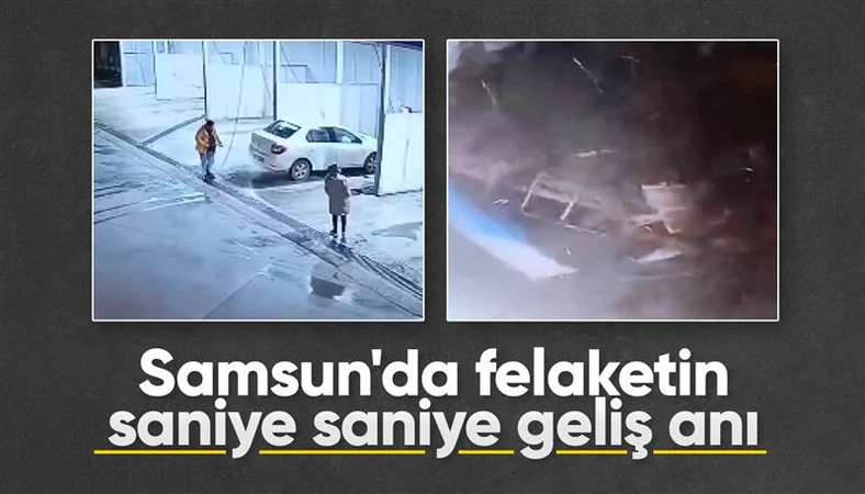Samsun'da 4 kişilik ailenin aracının heyelan altında kaldığı anlar kamerada