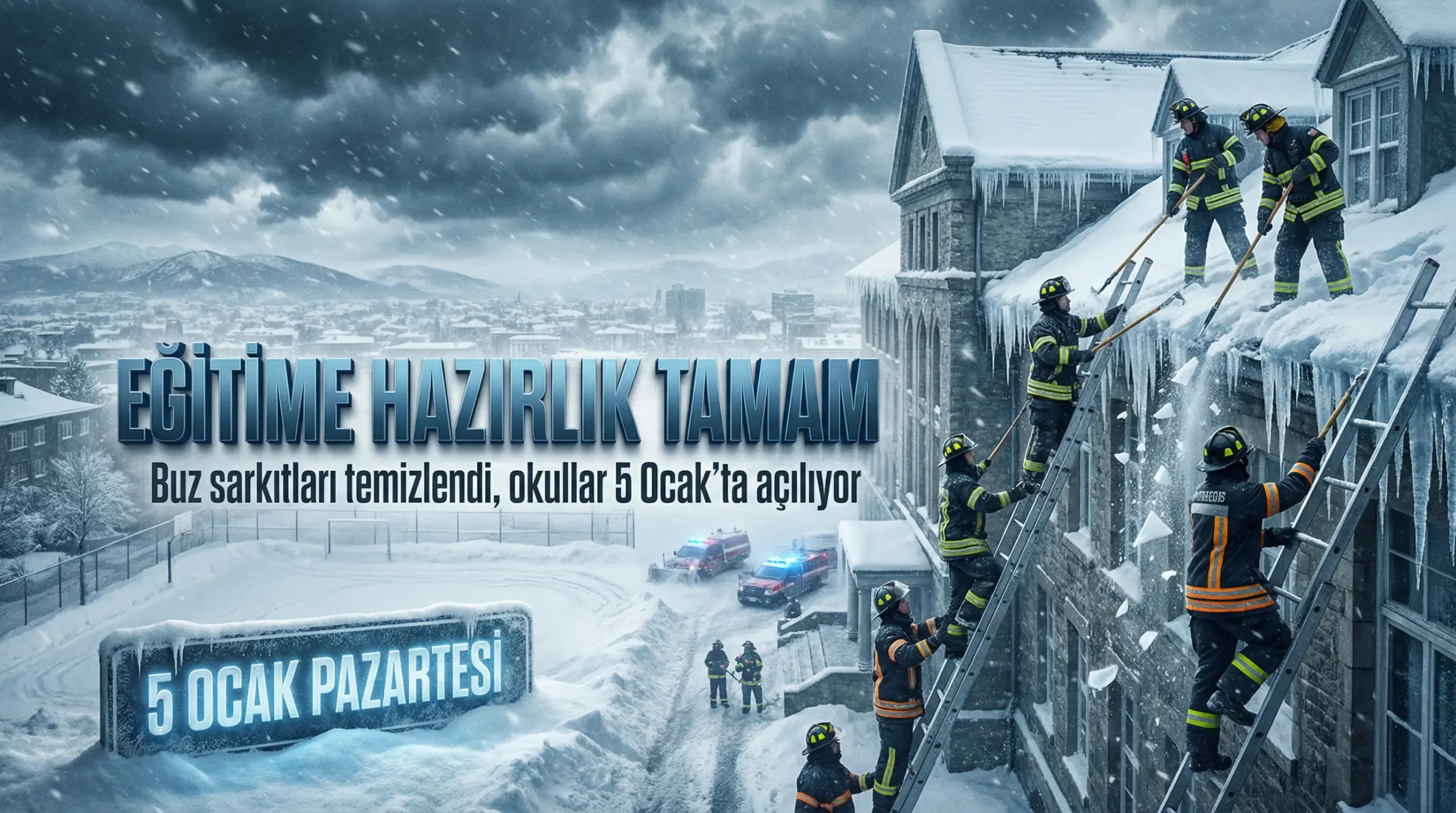Van'da buz sarkıtlı okullar eğitime hazırlandı: Tatil Yok